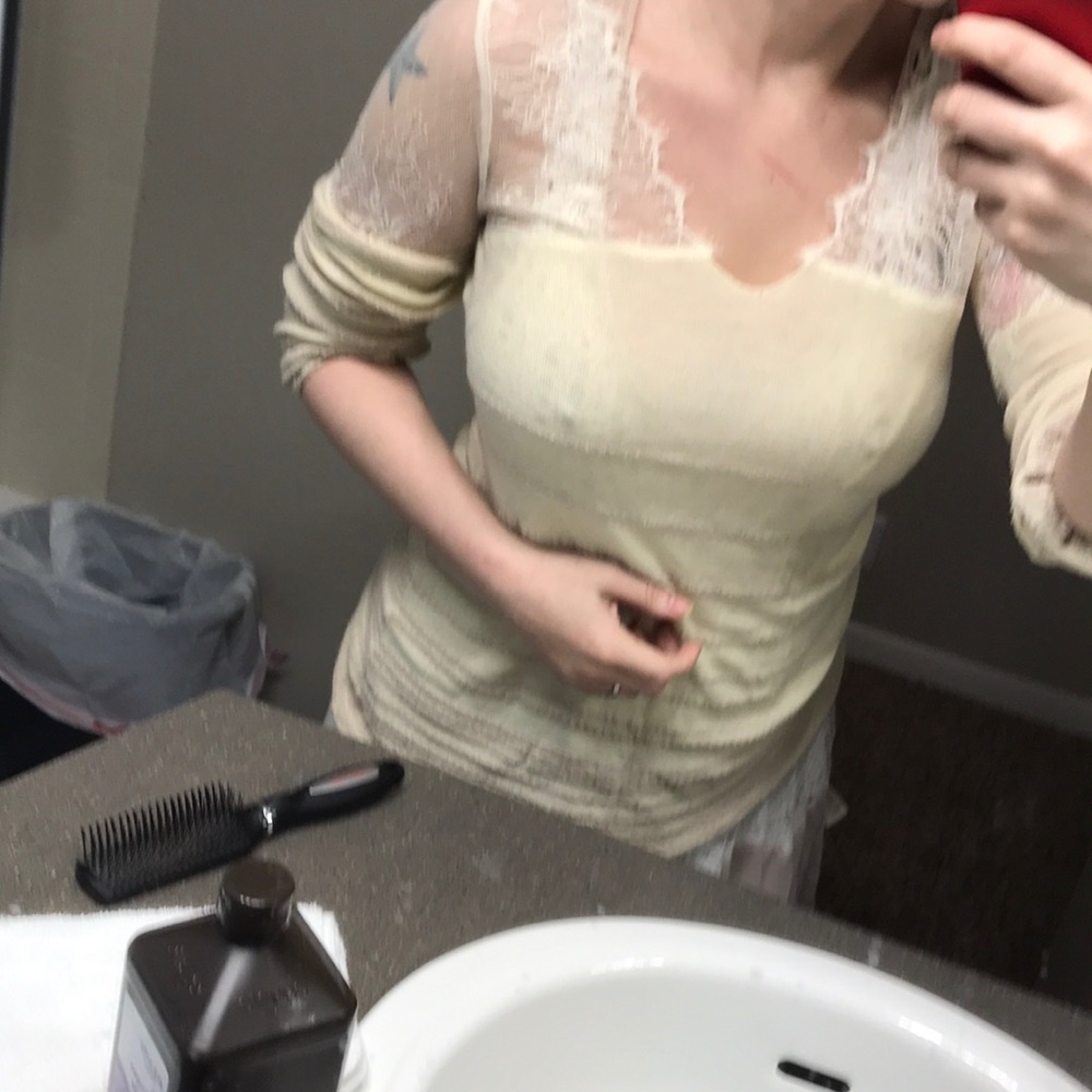 Free people sheer top white bell sleeve sweater - Picture 7 of 7